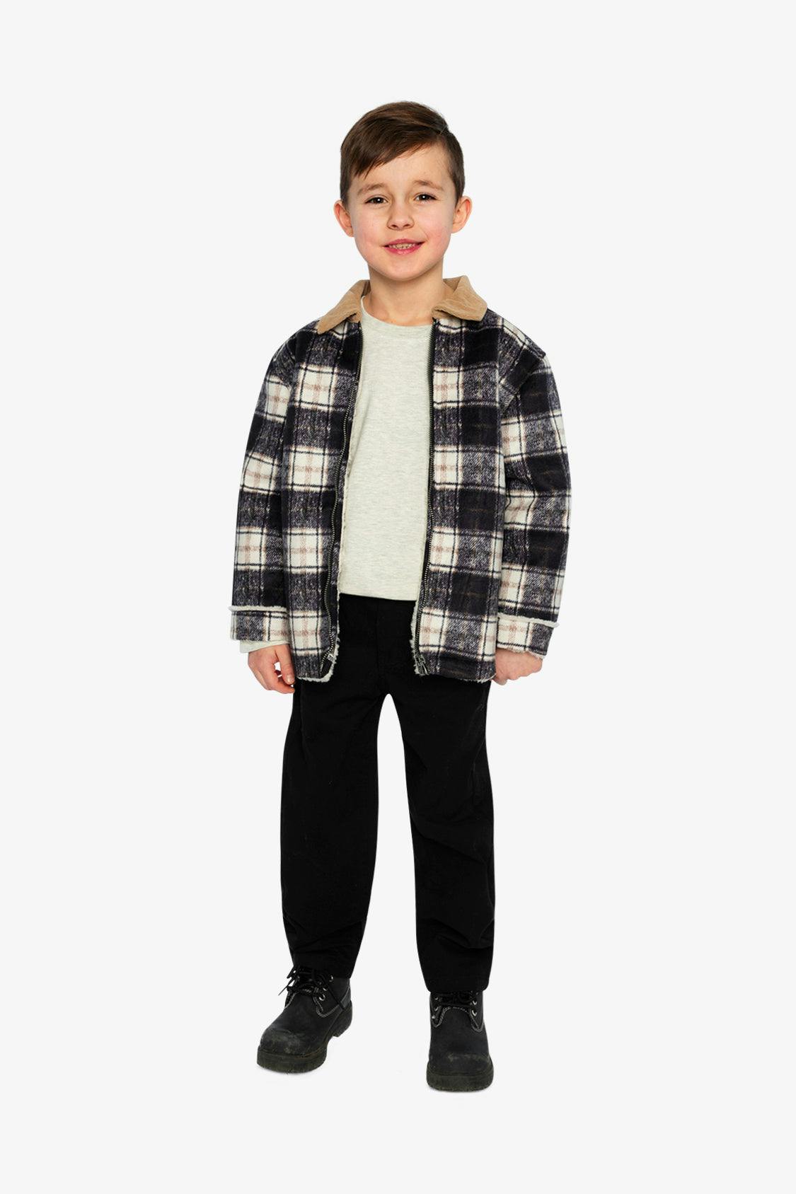 Brushed Plaid Zipped Jacket Blue and Beige Checks