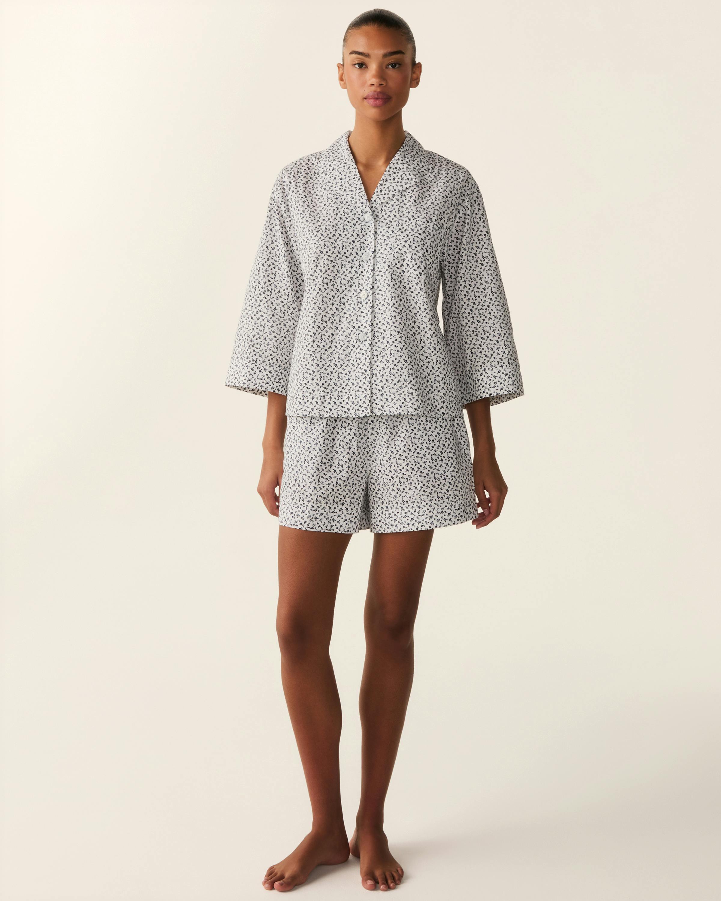 The Olivia Poplin Short Set in Ditsy Waltz White