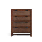 Hatteras Dresser with 4 Rattan Inlay Drawers, Faux Leather Pulls & Deep Storage