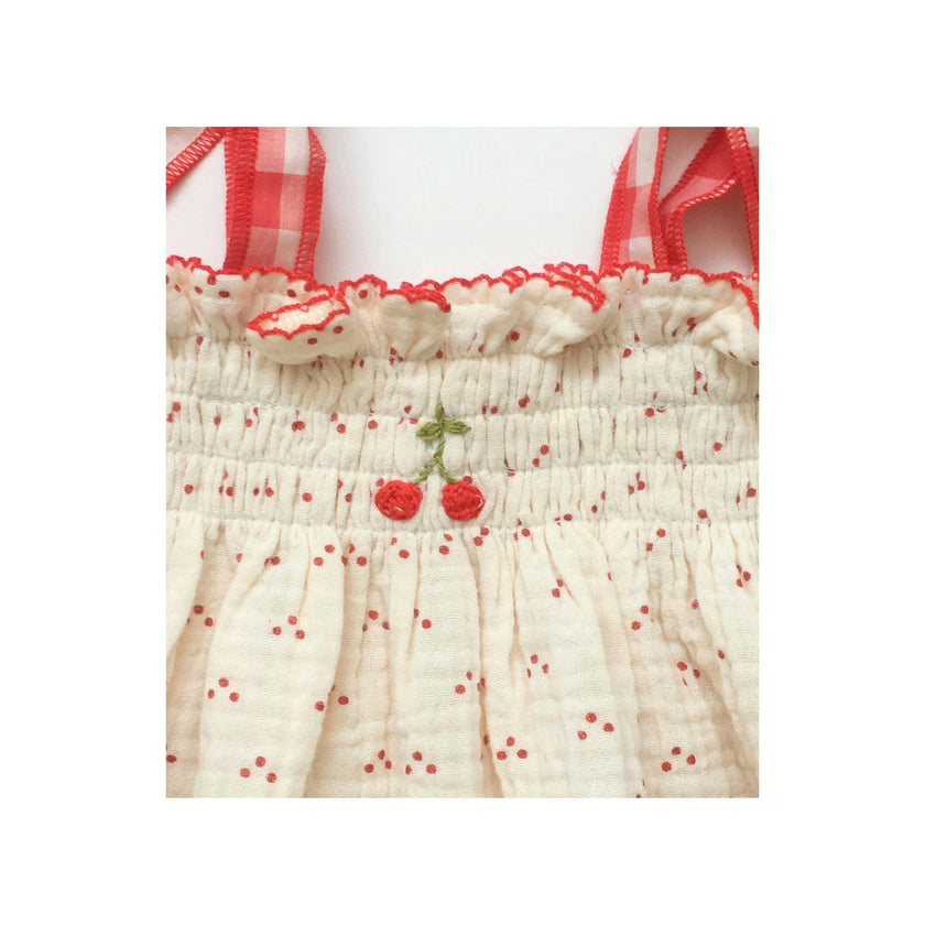 Embroidered Smock Set in Red Dot/Cherry
