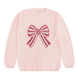 Candy Cane Sequin Bow Patch Christmas Women's Sweater