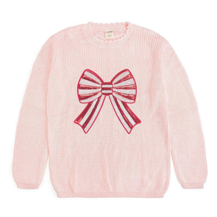 Candy Cane Sequin Bow Patch Christmas Women's Sweater
