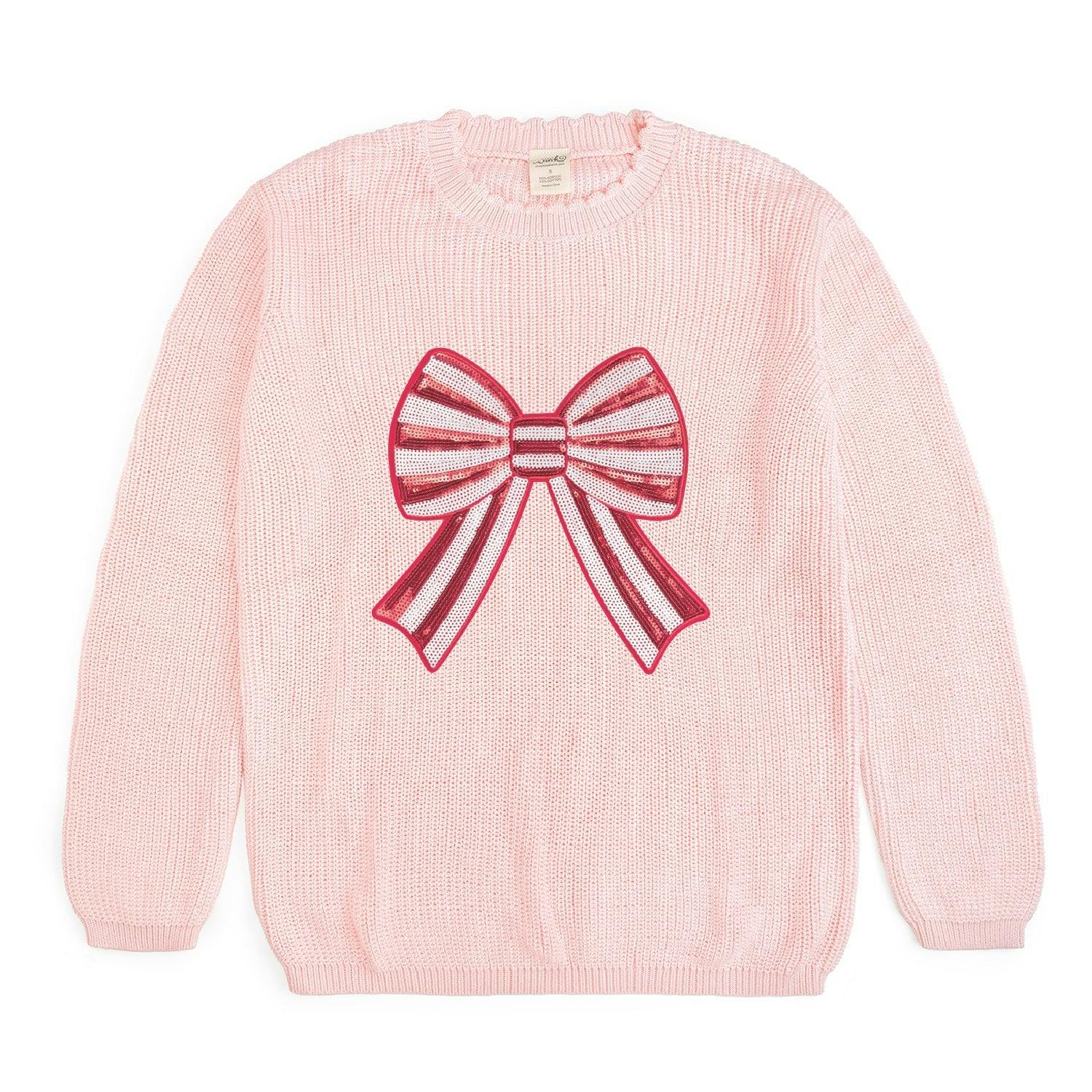 Candy Cane Sequin Bow Patch Christmas Women's Sweater