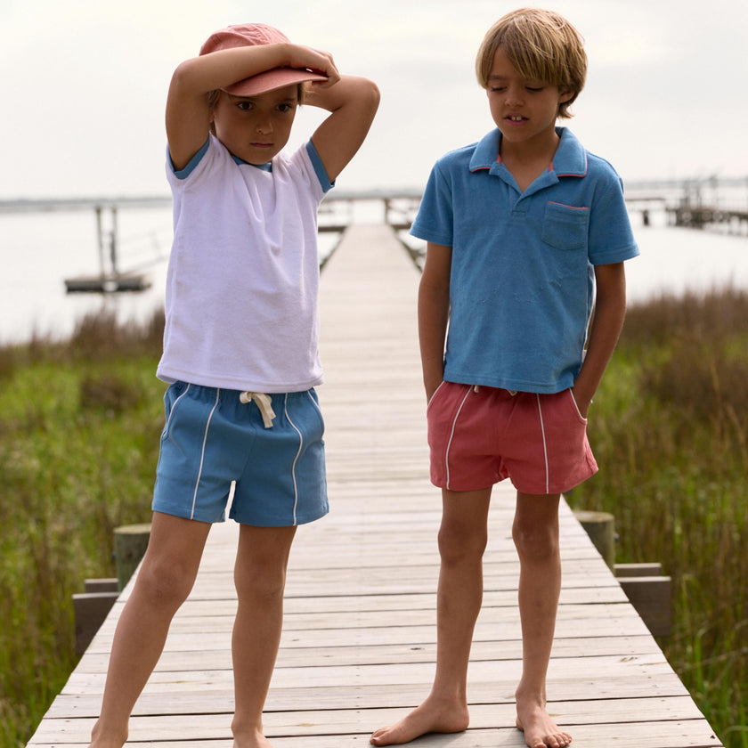 boys cerulean blue french terry polo