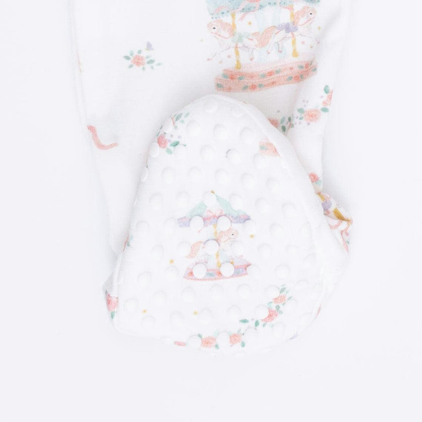Carousel with Bows - 2 Way Ruffle Back Zipper Footie