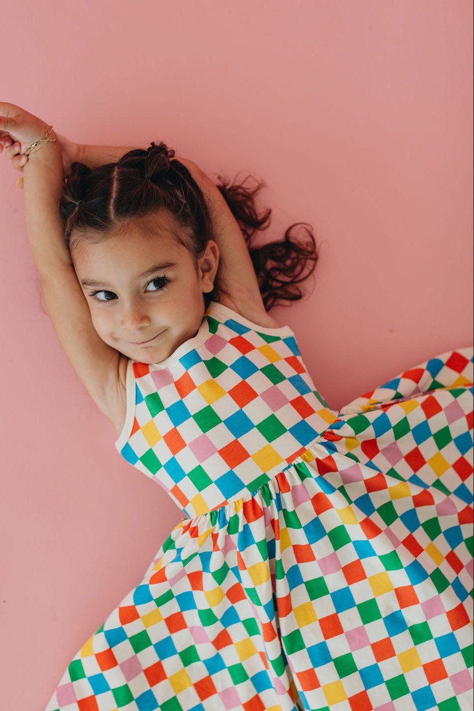 Sleeveless Twirl Dress in Party Checkers