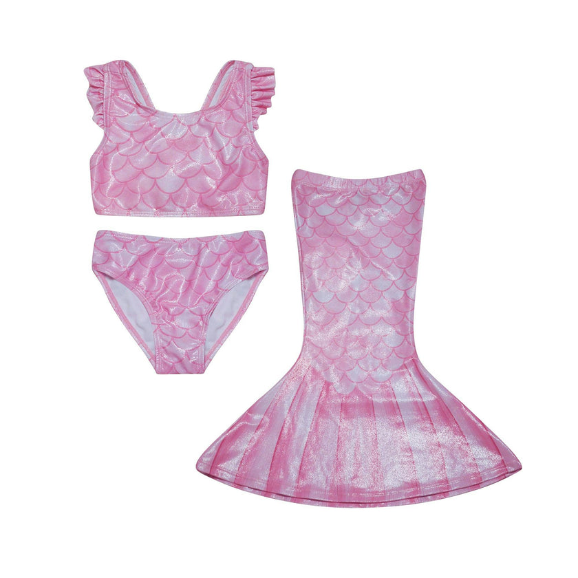 UPF 50+ 3 Piece Mermaid Swim Set w/ Ruffle Shoulder