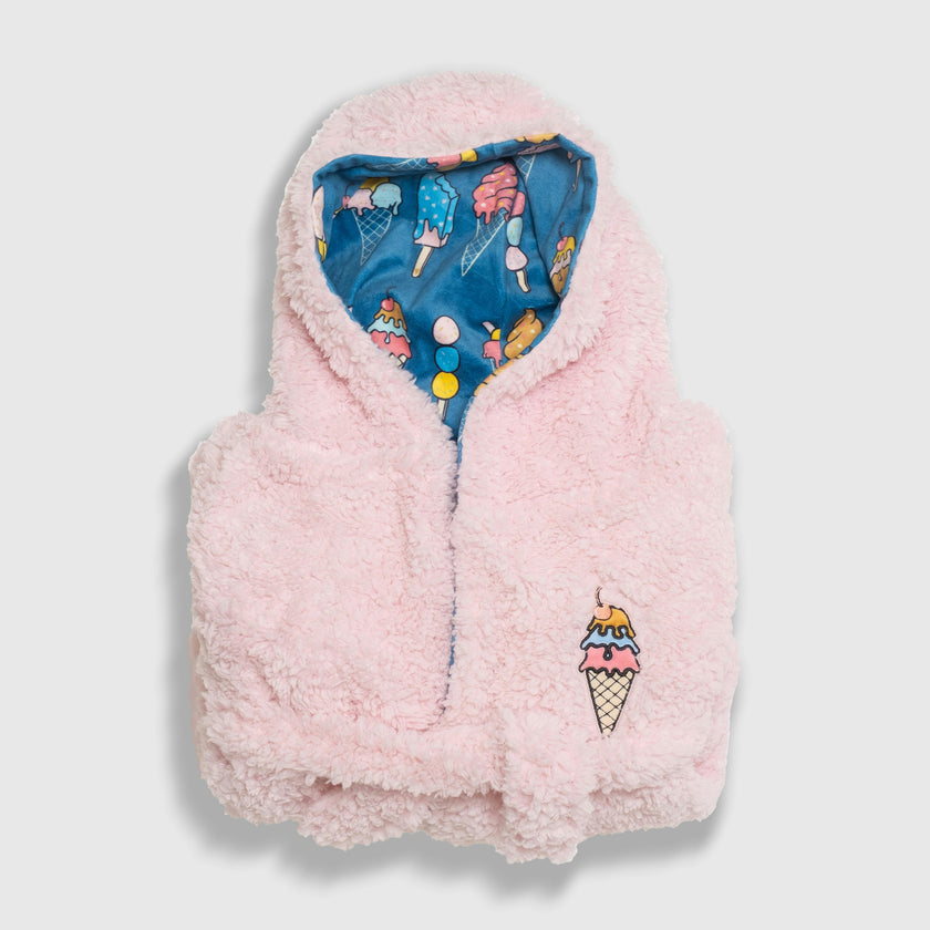 Cozy Switch Robe – Reversible Sherpa & Printed Mink Robe with Appliqué, Ice Cream