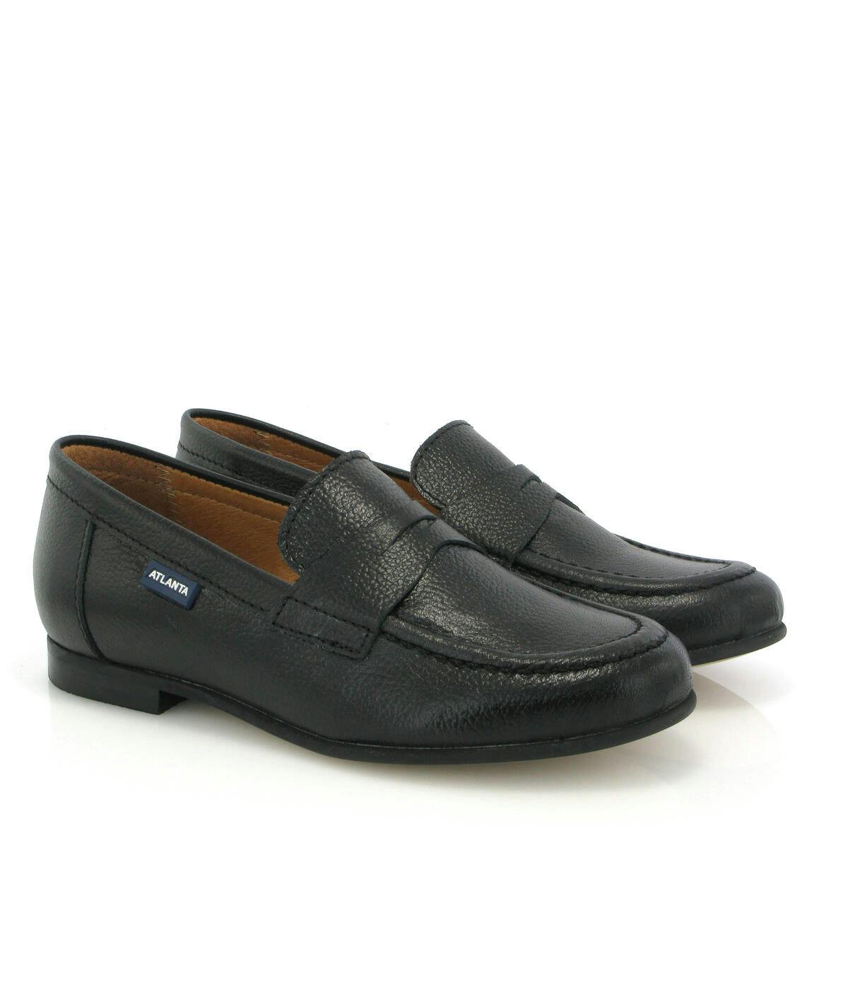 Grainy Leather Teresa Classic Loafers, Black