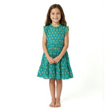 Ondine Ruffle Dress Green Palm, Pink