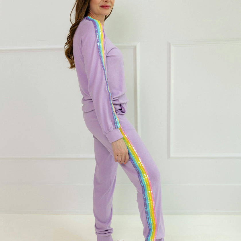 Women's Lavender Rainbow Sequin Set