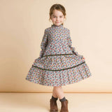 Long Sleeves Tiered Skirt Dress with Velvet Trim