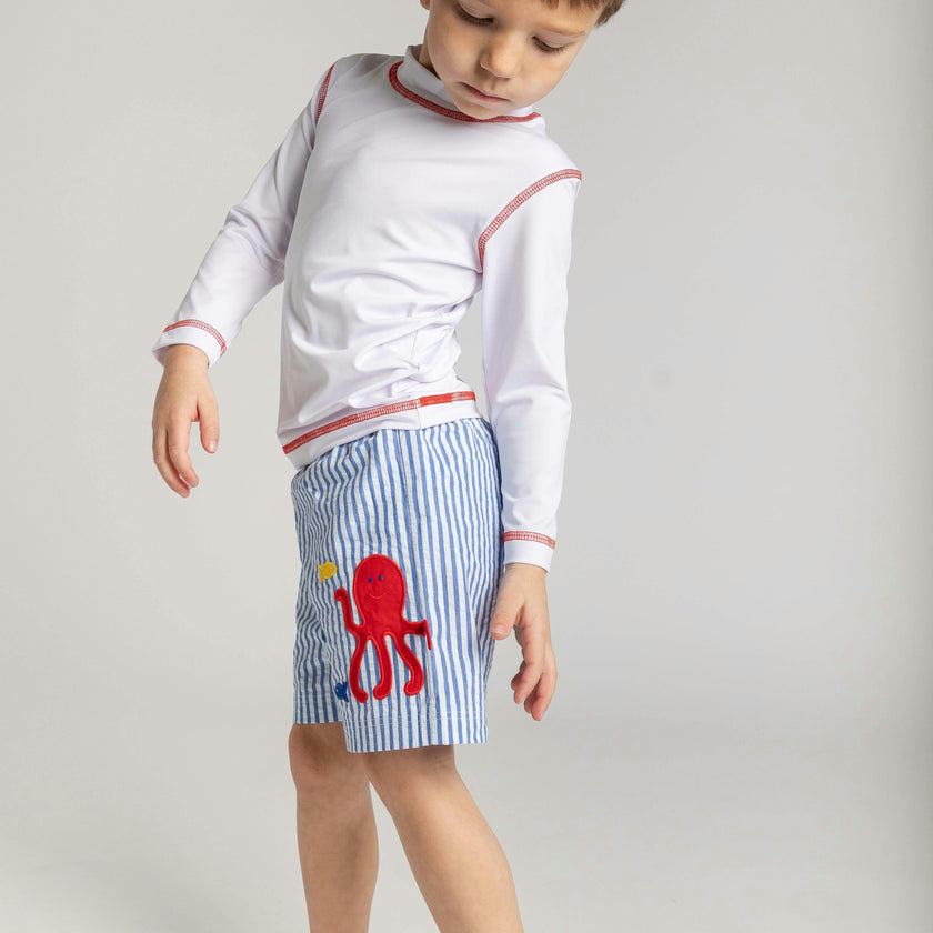 Seersucker Swim Trunk With Octopus