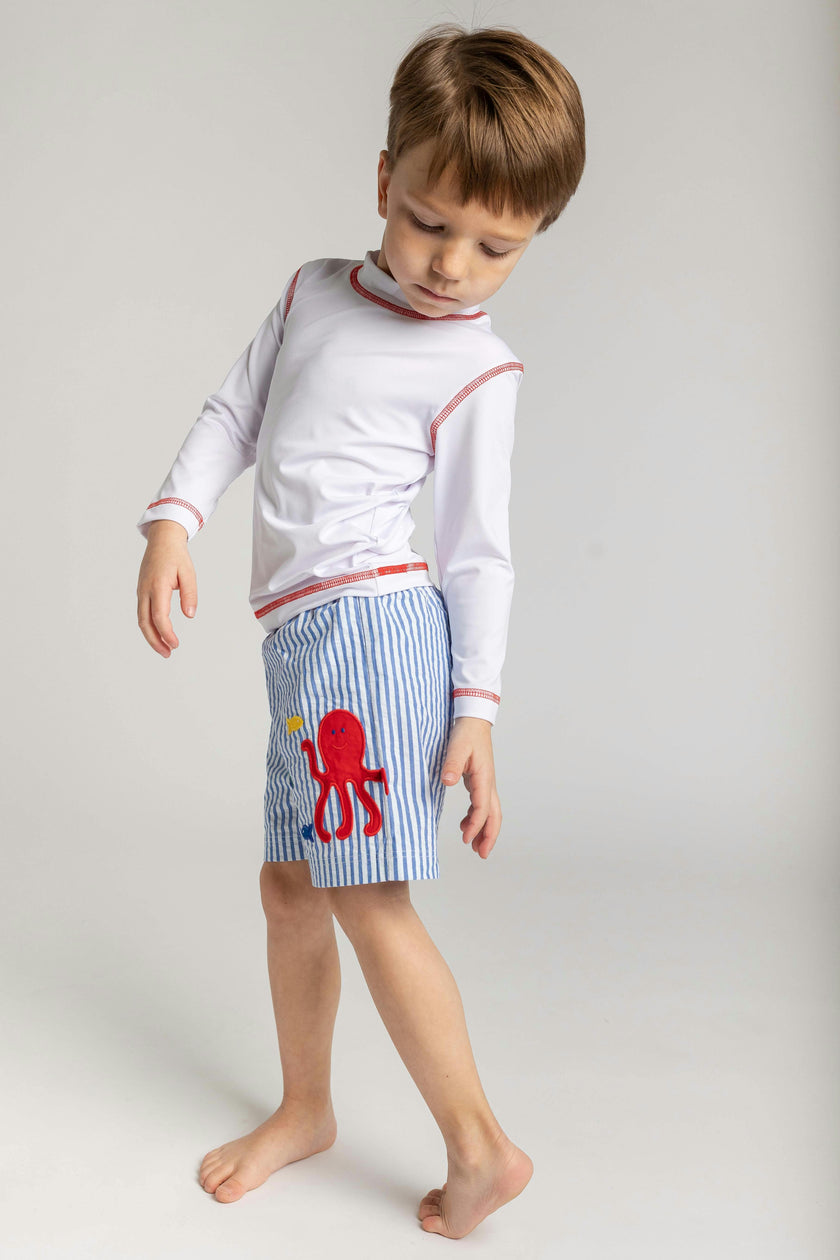 Seersucker Swim Trunk With Octopus