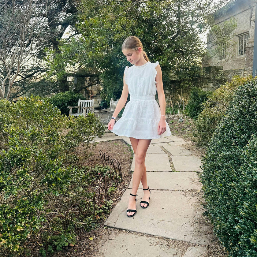 White Ruffle Shoulder Sleeveless Dress