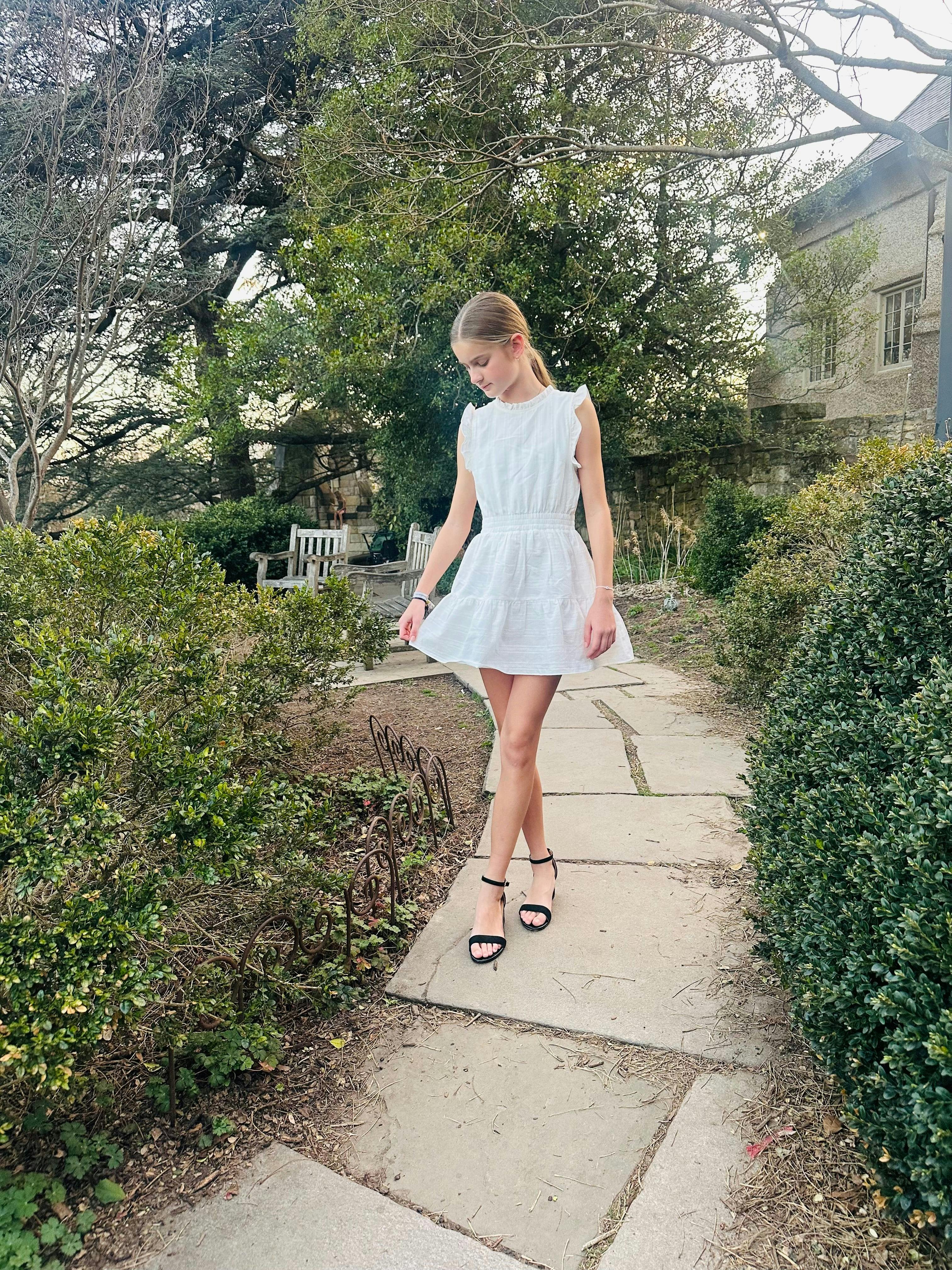 White Ruffle Shoulder Sleeveless Dress
