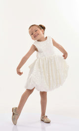 Pearl White Ainsley Sequin Bow Dress