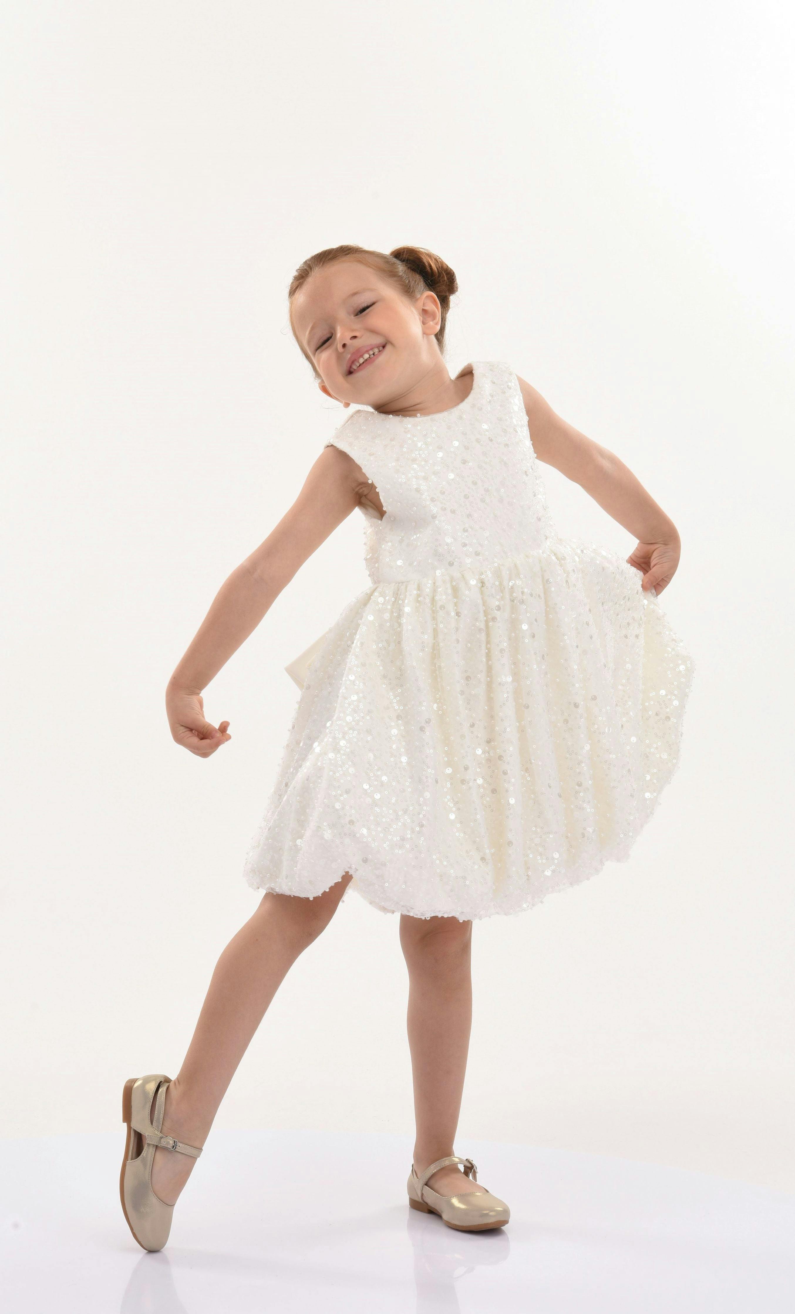 Pearl White Ainsley Sequin Bow Dress