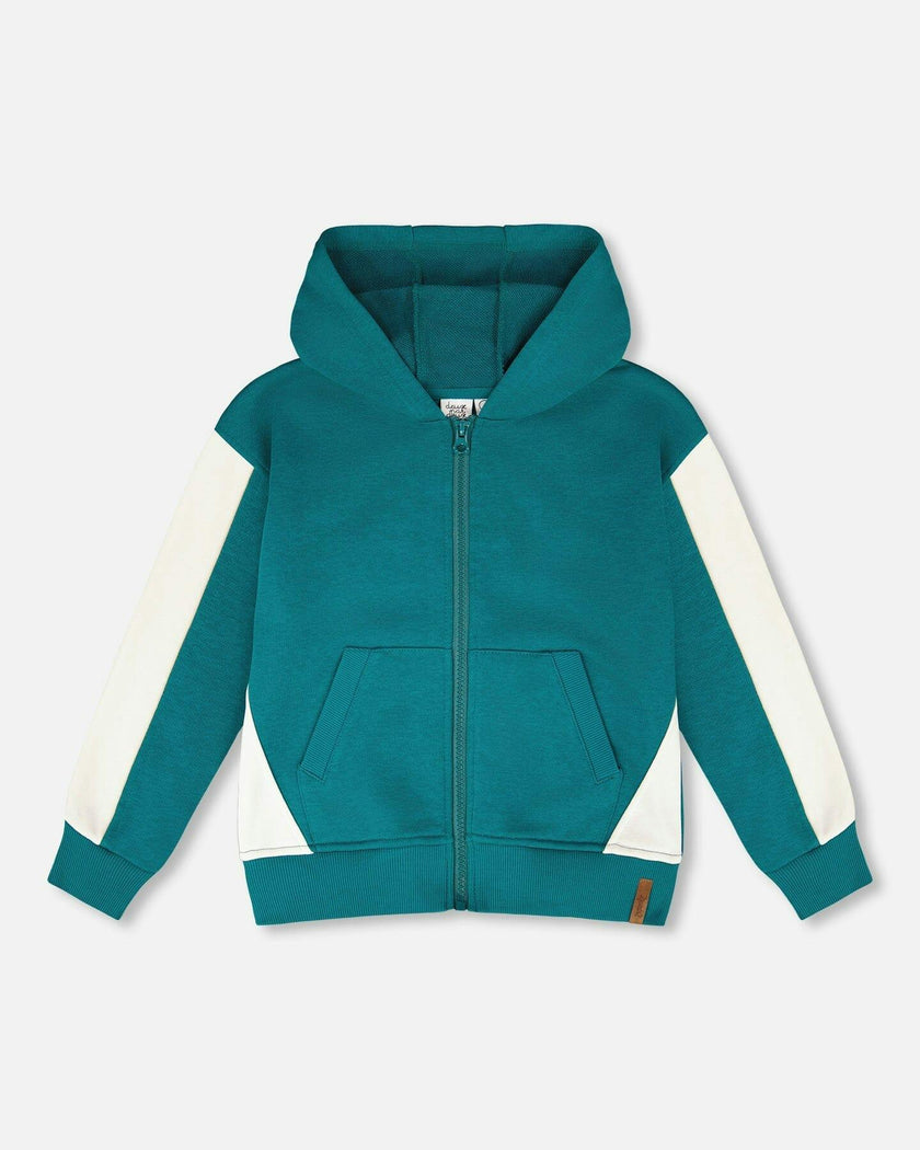 Hooded French Terry Cardigan Dark Turquoise