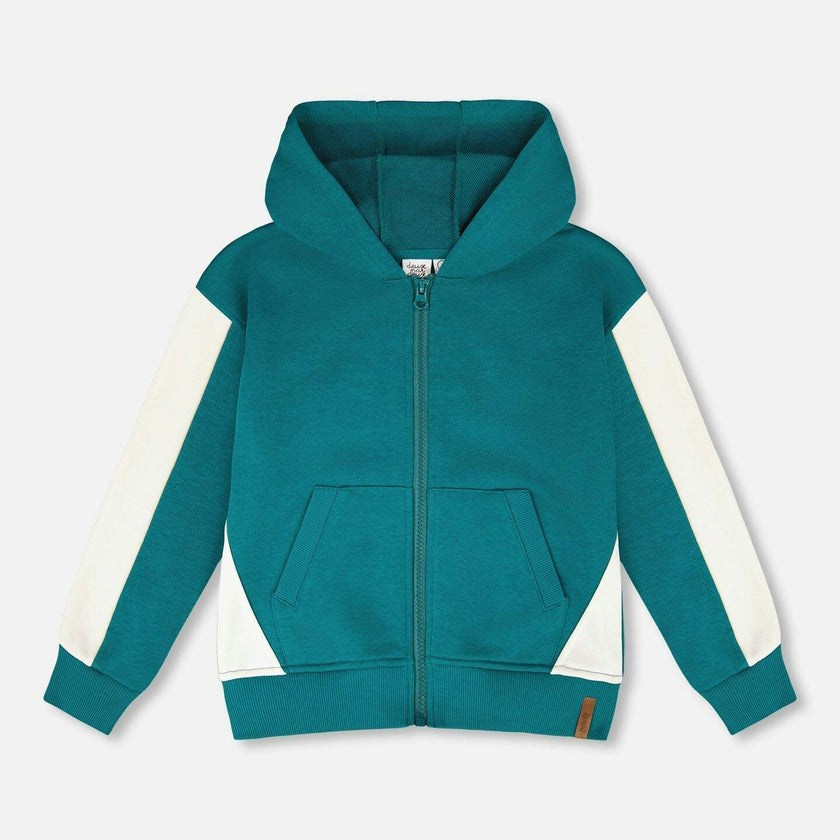Hooded French Terry Cardigan Dark Turquoise