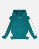 Hooded French Terry Cardigan Dark Turquoise