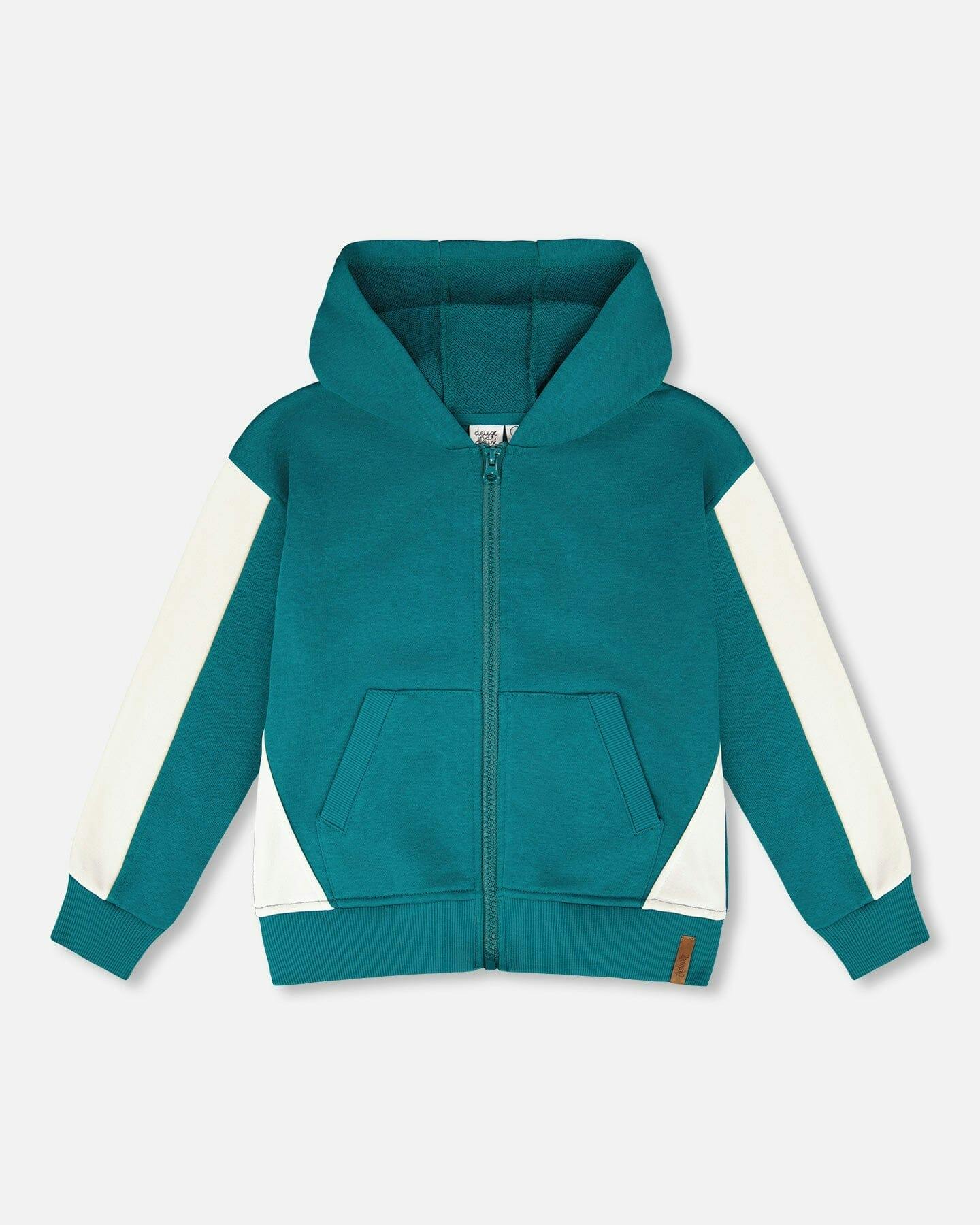 Hooded French Terry Cardigan Dark Turquoise