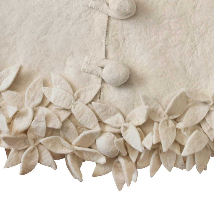 Handmade Felted Wool Overlapping Flowers Border Cream Christmas Tree Skirt 26"/48"/64"/72" Arcadia Home