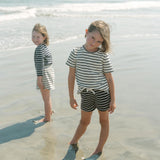 unisex cream and navy stripe boatneck tee