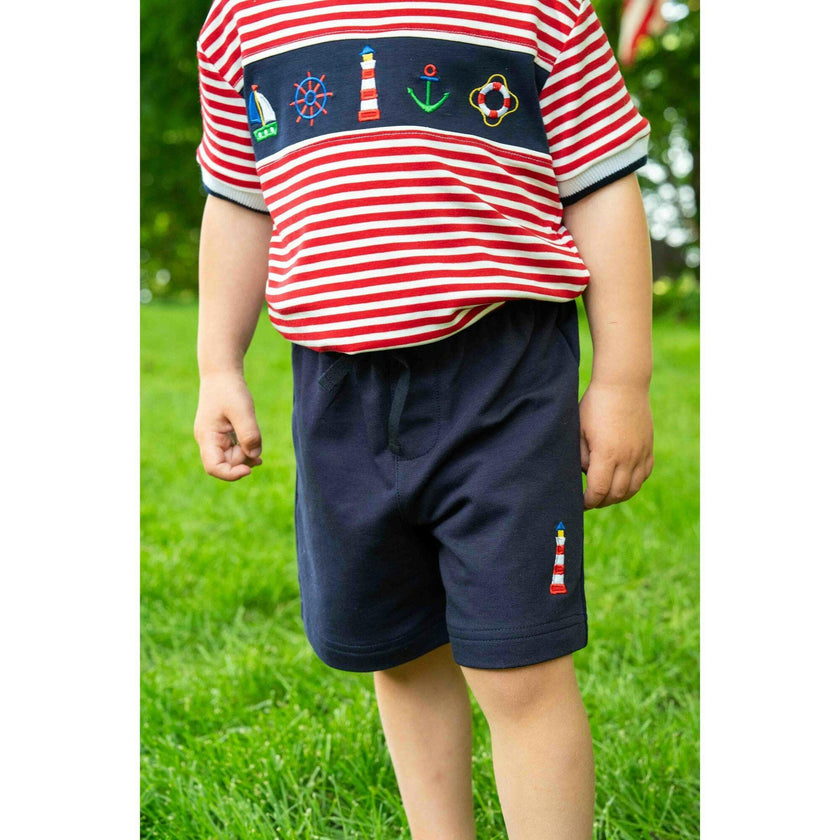 Knit Short Set With Nautical Appliqué