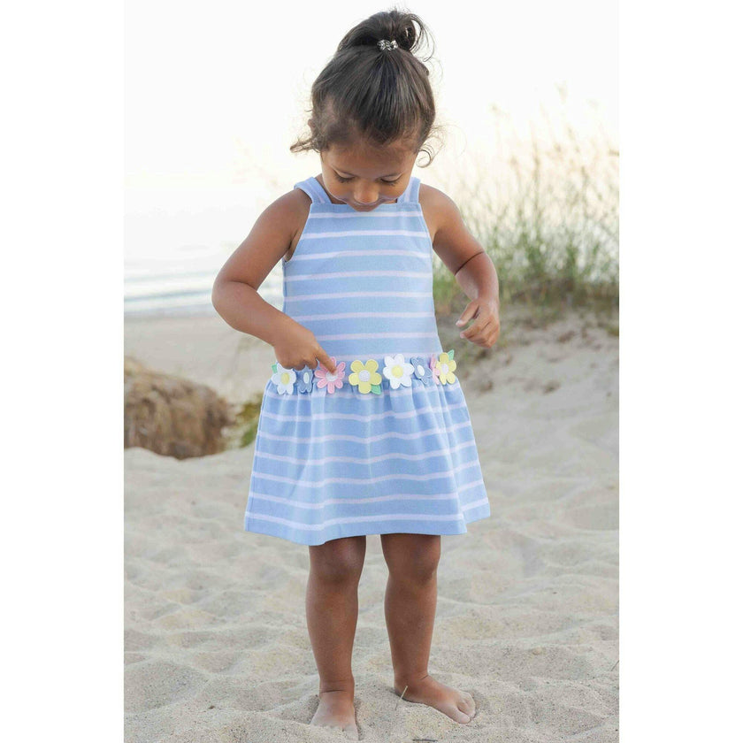 Stripe Knit Dress With Mulitcolor Flowers