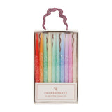 Packed Party Glitter Wishes Rainbow Birthday Candle Set of 10 - Glitter-Dipped Multicolor Pastel Beeswax Candles in Gift Box with Pink Ric Rac Handle
