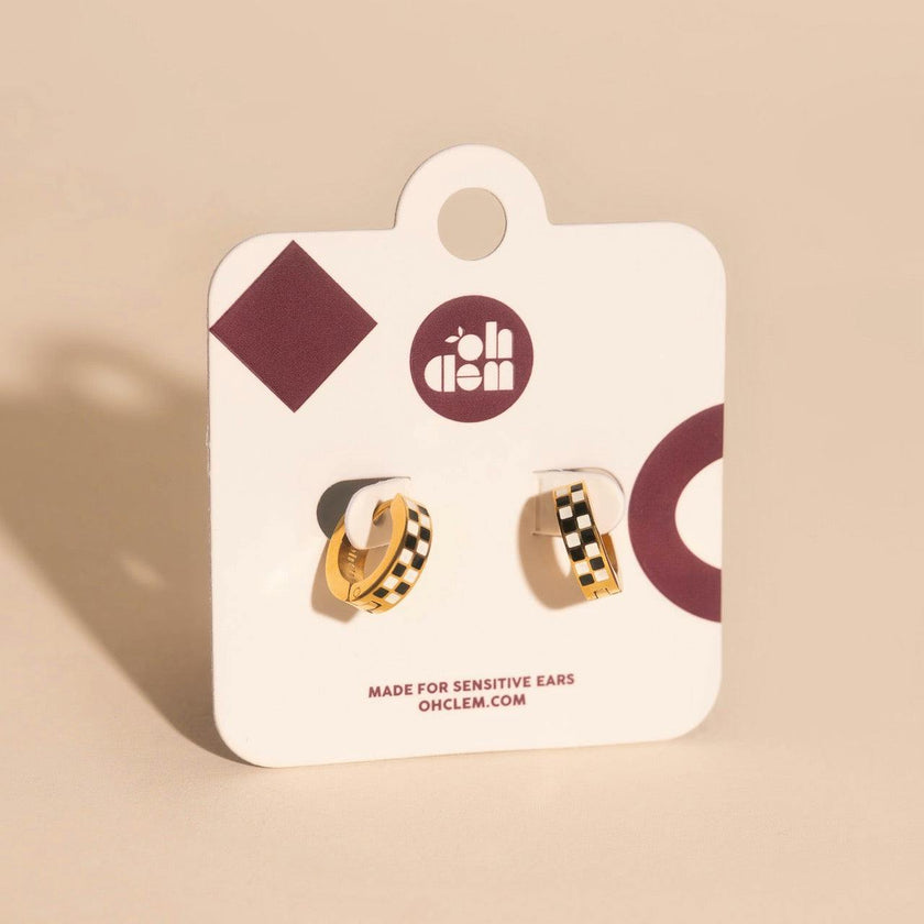 Checkered Chunky Huggie Hoop Earrings