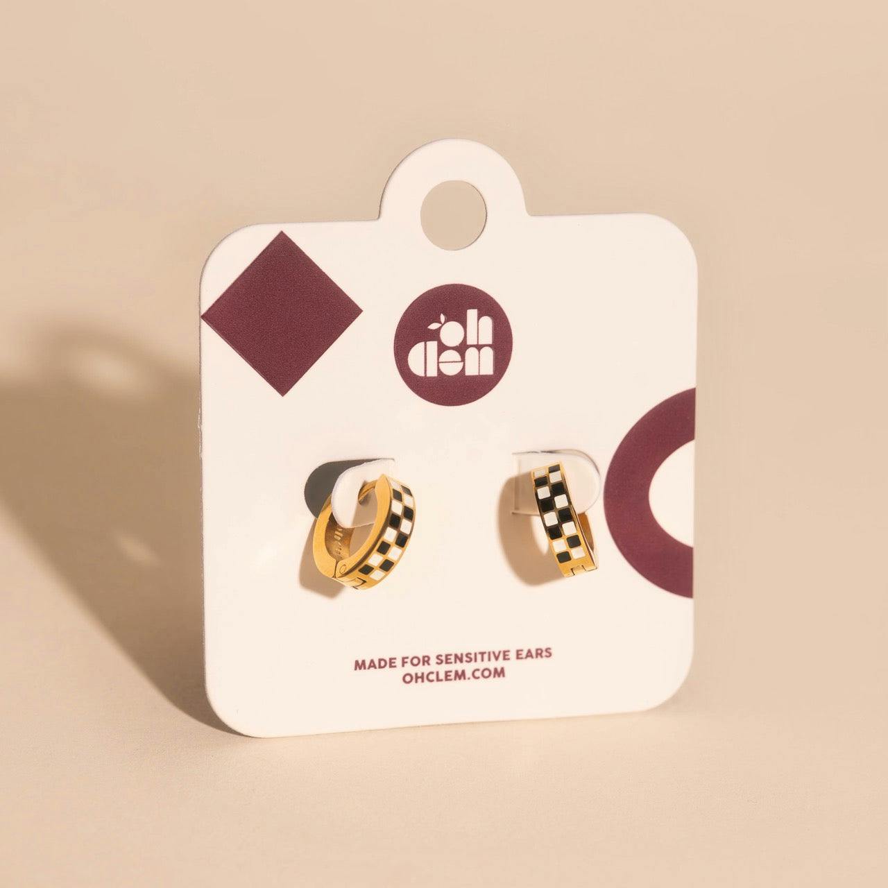 Checkered Chunky Huggie Hoop Earrings