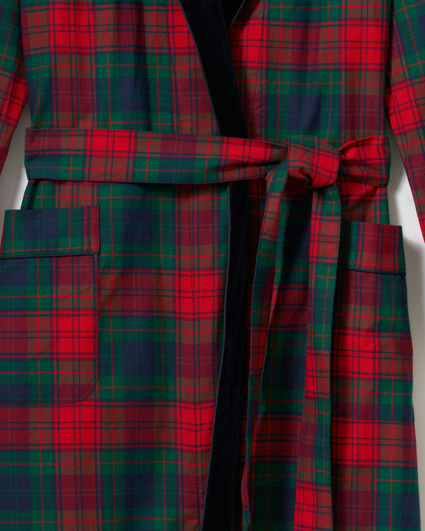 Women's Brushed Twill Velvet Trim Robe in St. James Tartan