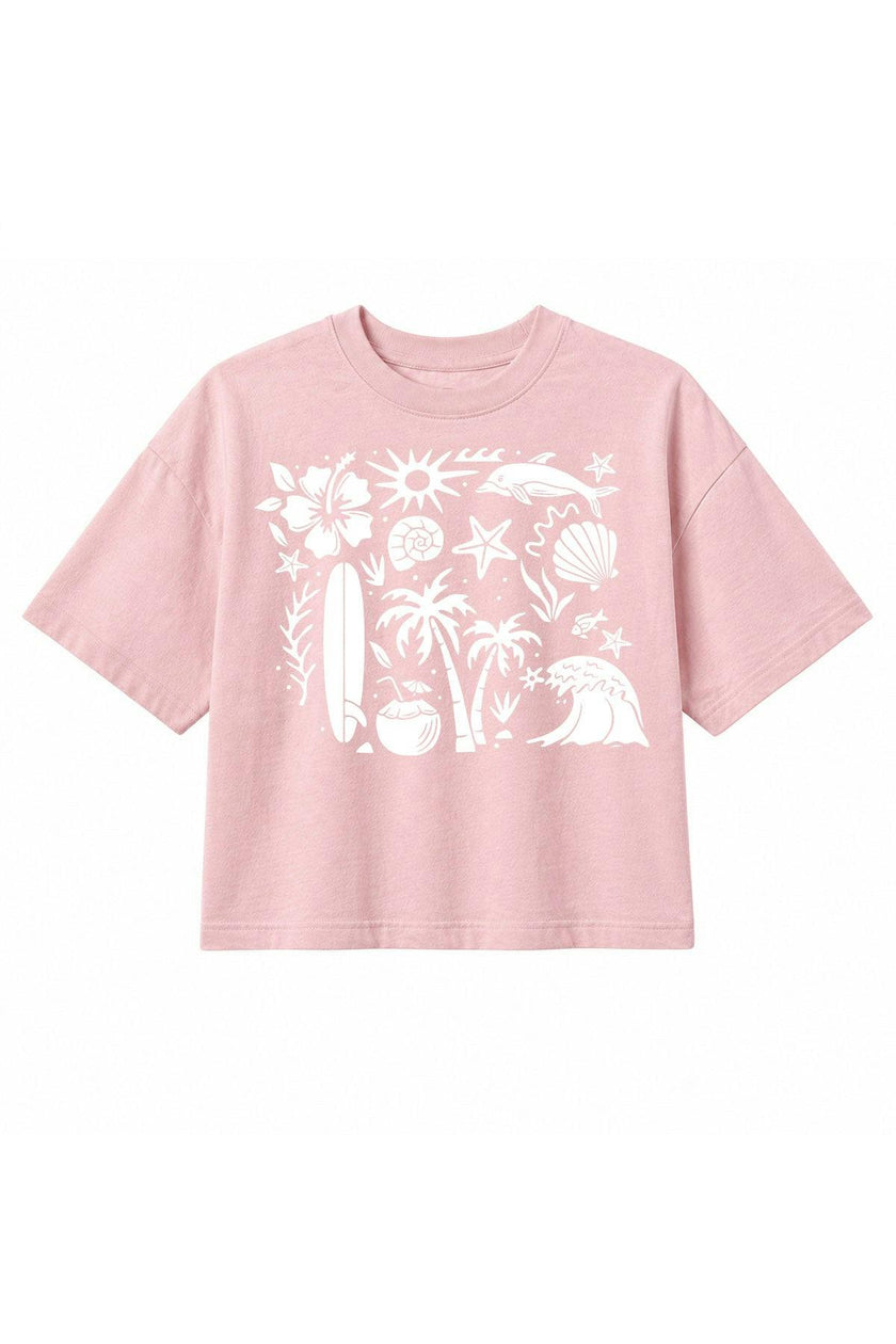 Cropped Boxy Beach Vibes Tee / Pink