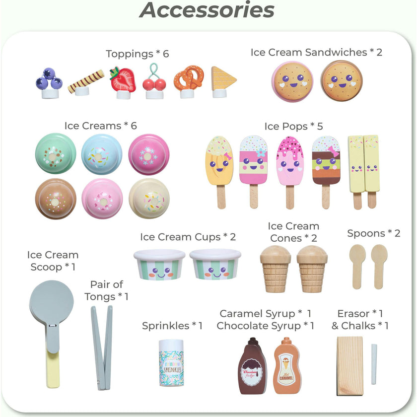 Jolly Pals Wood Ice Cream Stand with 33 Accessories and Chalkboard