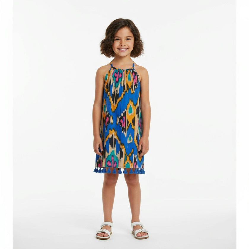 Mini Chantal Girls Dress Fiesta Blue Ikat, blue