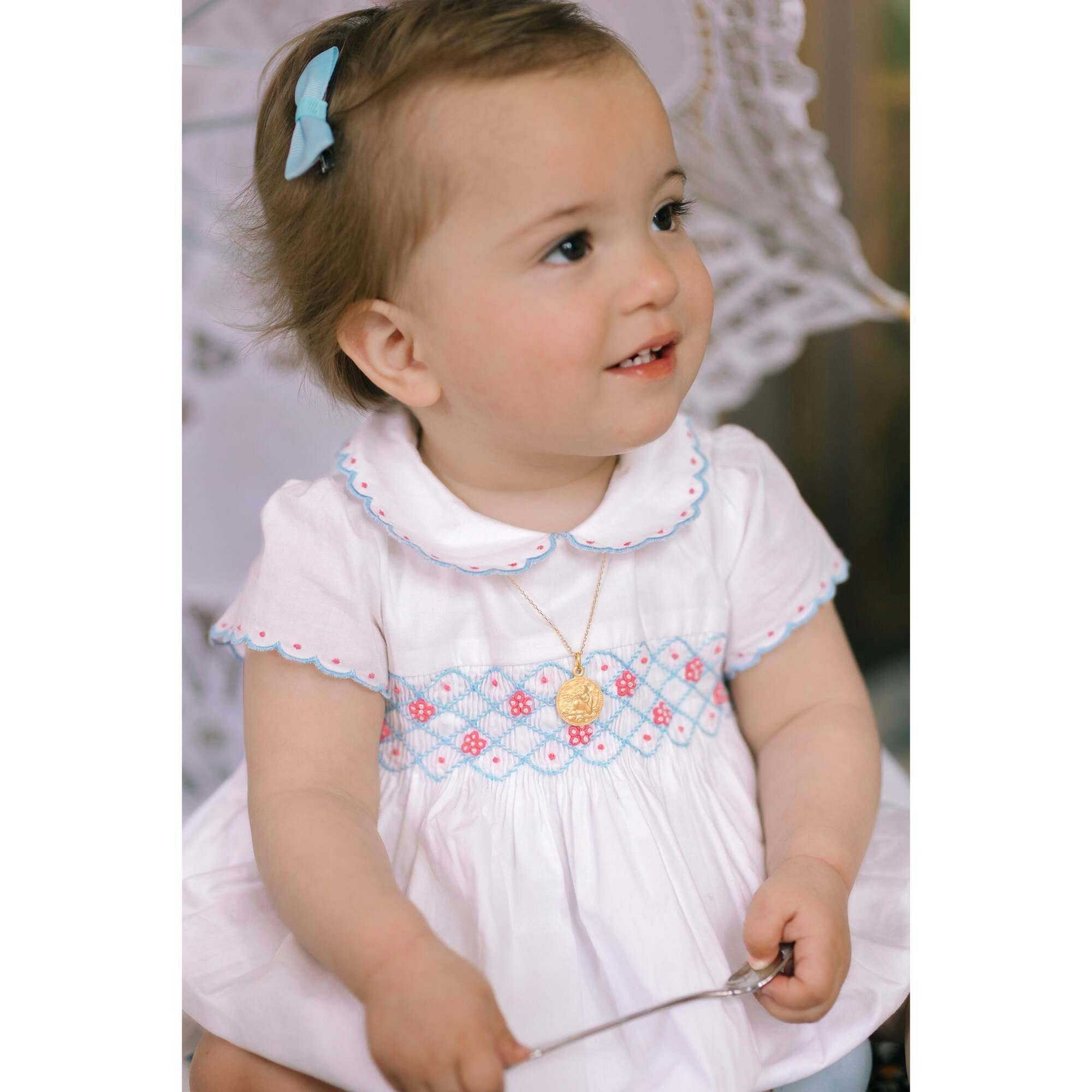 Cassis Blue Short Sleeve Smocked Romper