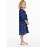 Sara Girl's Popover Dress Indigo Ikat, Blue