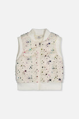 Faux Fur Sleeveless Vest Multicolored Star