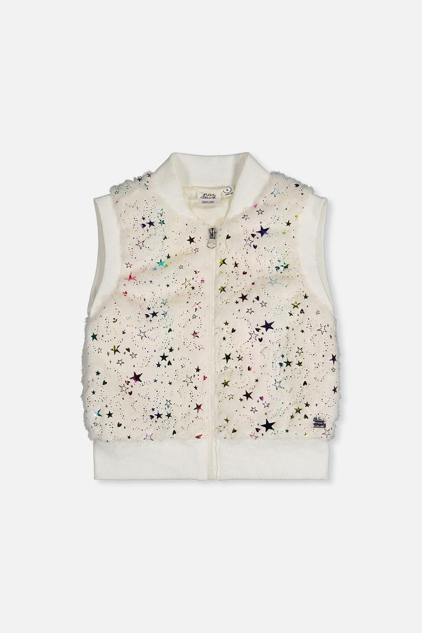 Faux Fur Sleeveless Vest Multicolored Star
