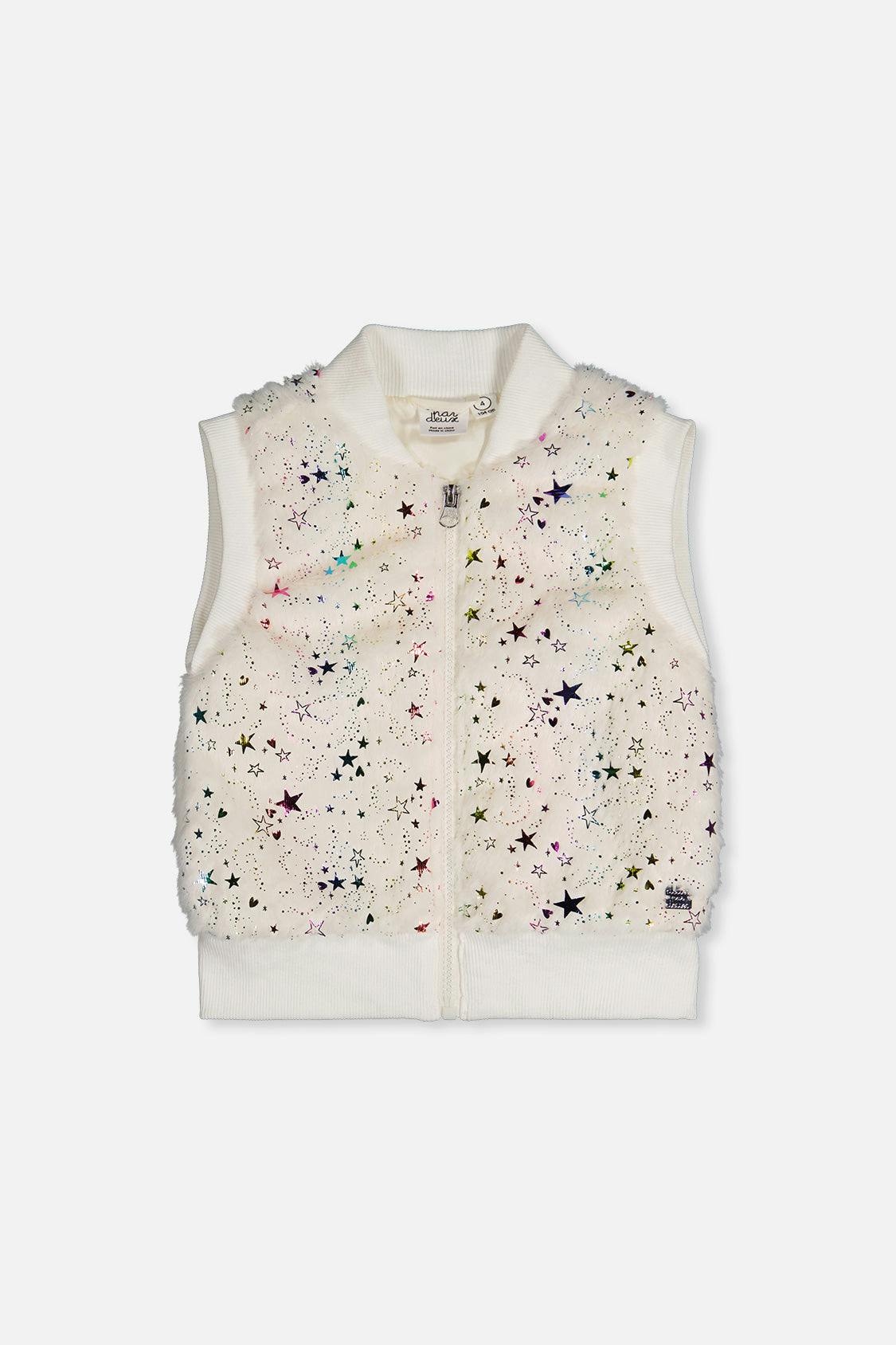 Faux Fur Sleeveless Vest Multicolored Star