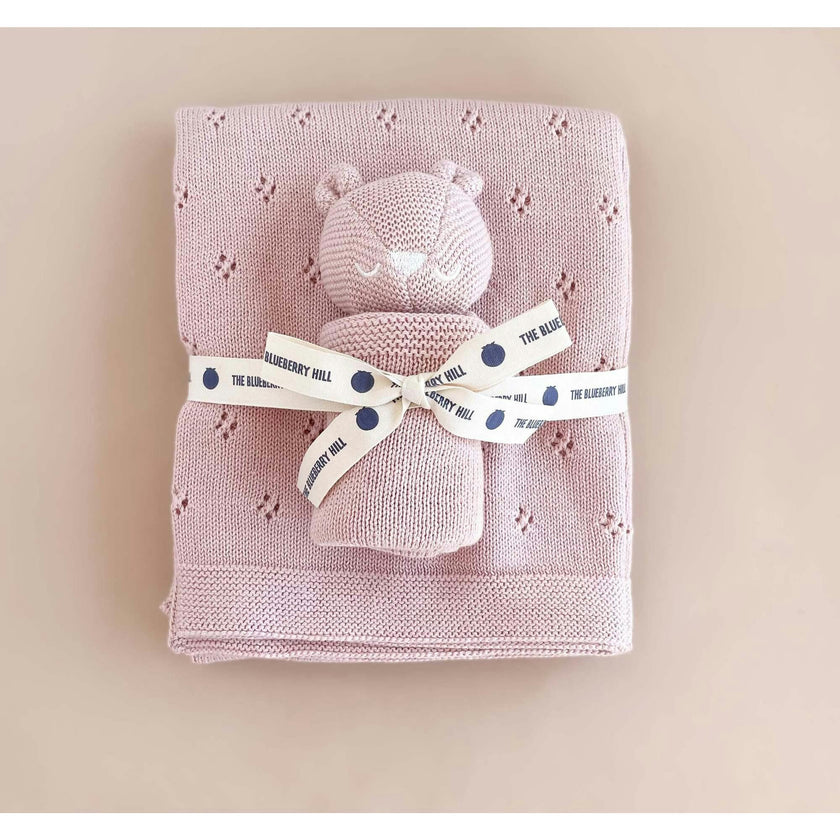 Pique Blanket and Bear Lovey Gift Set - Blush
