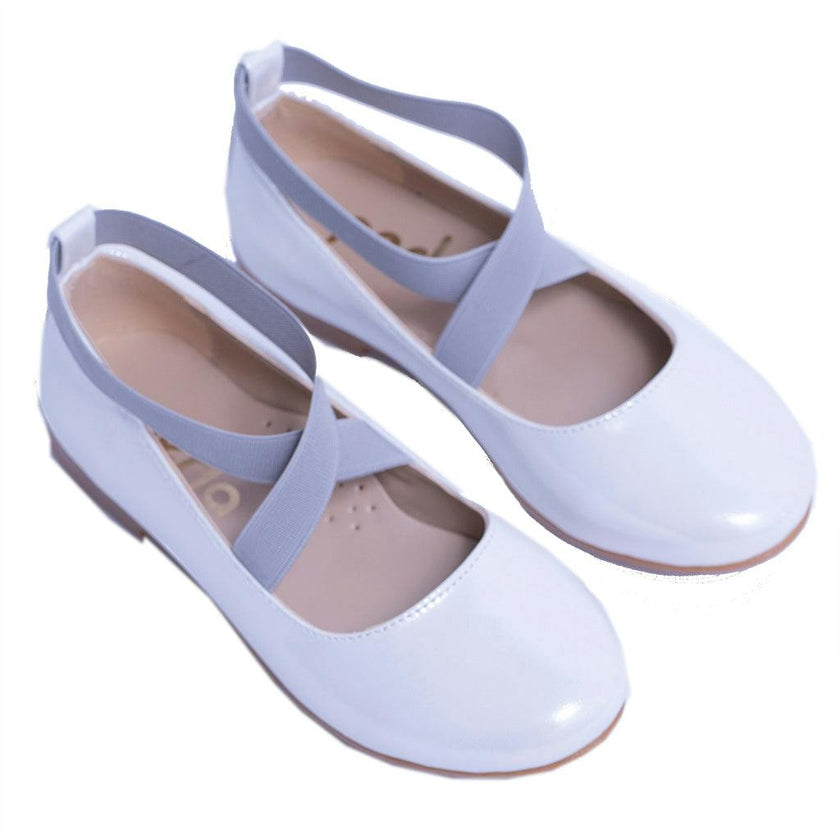 Perla Girls White & Grey Satin Ballerina Flats
