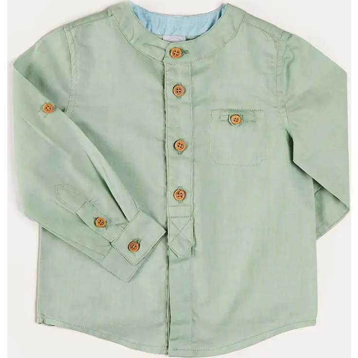 Plain Mao Collar Long Sleeve Shirt in Green (12mths-10yrs)