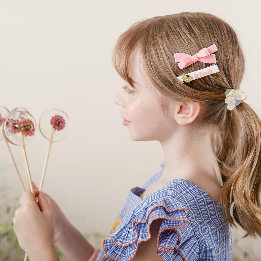 Bees Kind and Pink Bow Hair Clips -SPR
