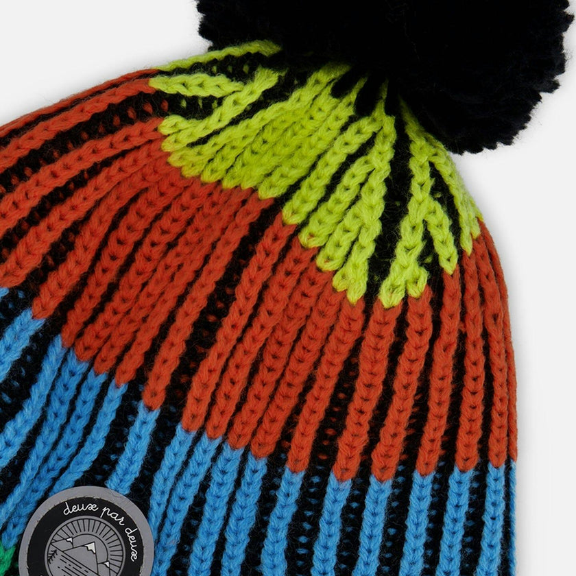 Lined Peruvian Knit Winter Hat with Pompom Multicolor