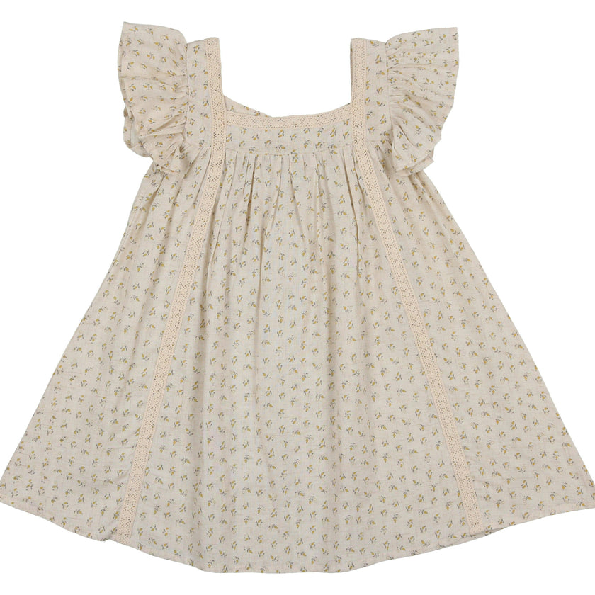 Lemon Blossom Flutter Sleeve Dress