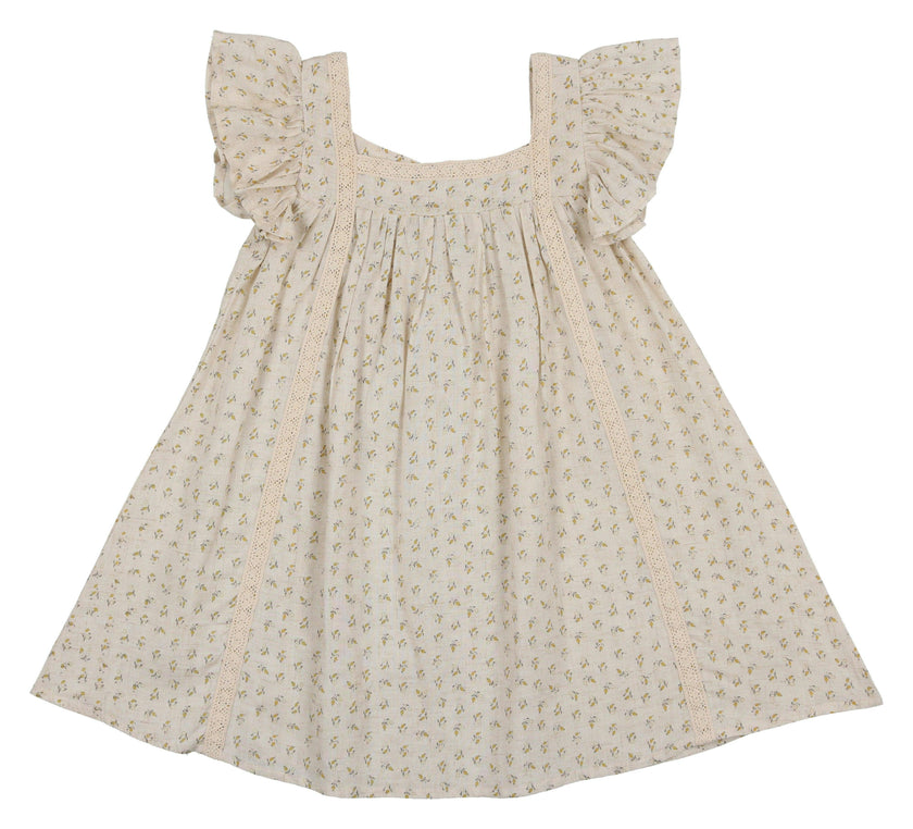 Lemon Blossom Flutter Sleeve Dress