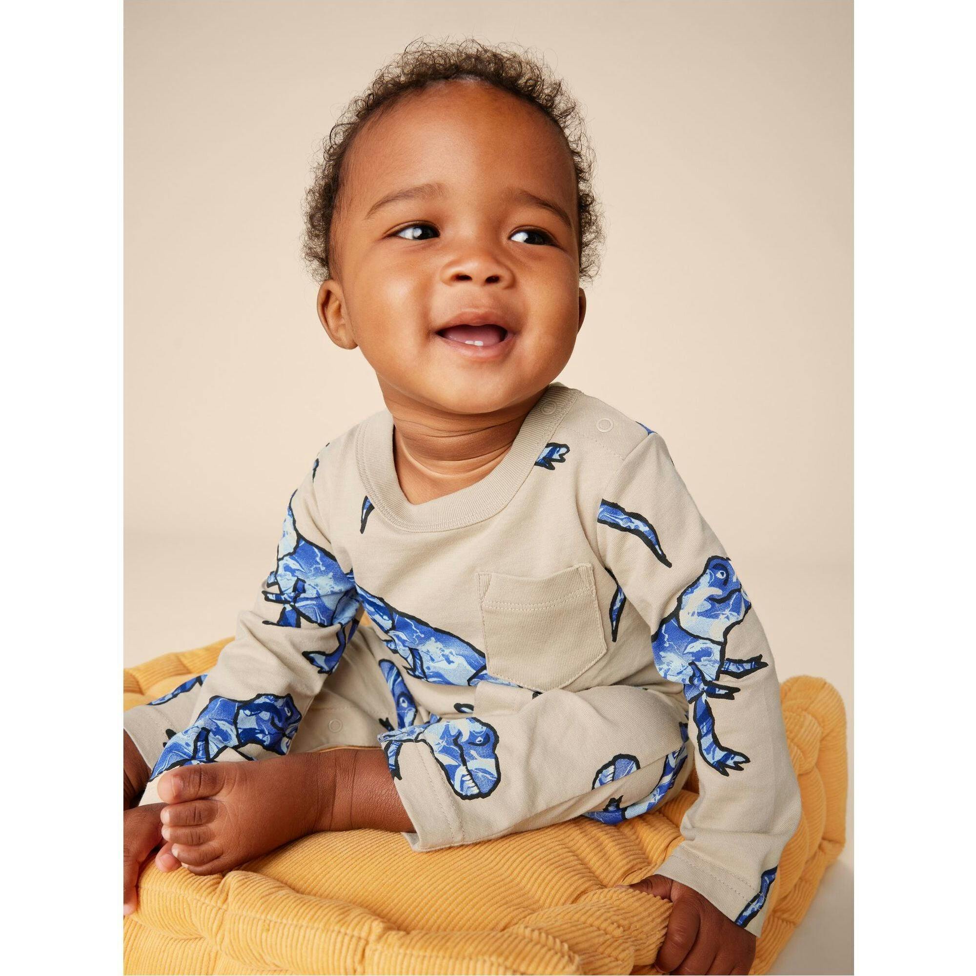 Babys Long Sleeve Contrast Pocket Snap Button Romper, Multi